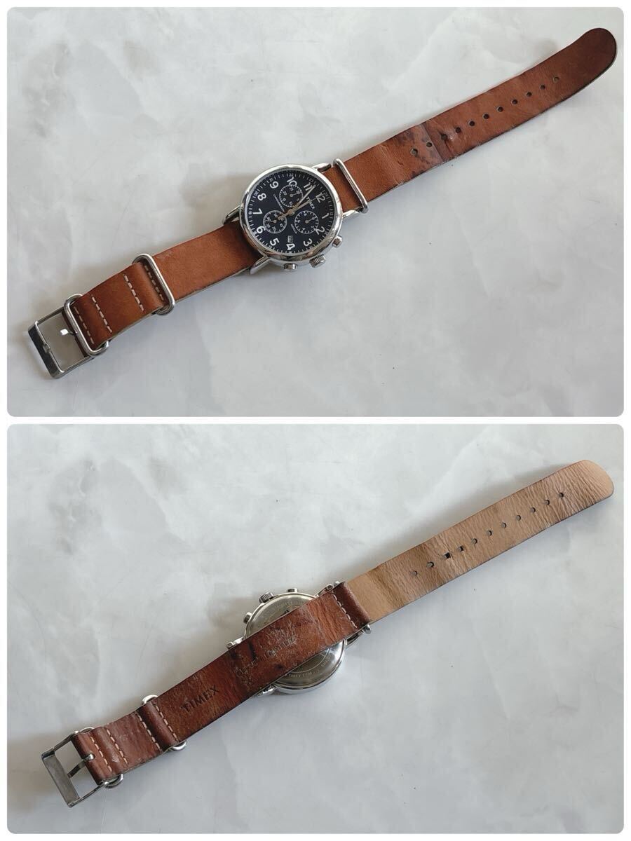 TIMEX タイメックス クロノグラフ レザーベルト アナログ クォーツ 腕時計 稼働品