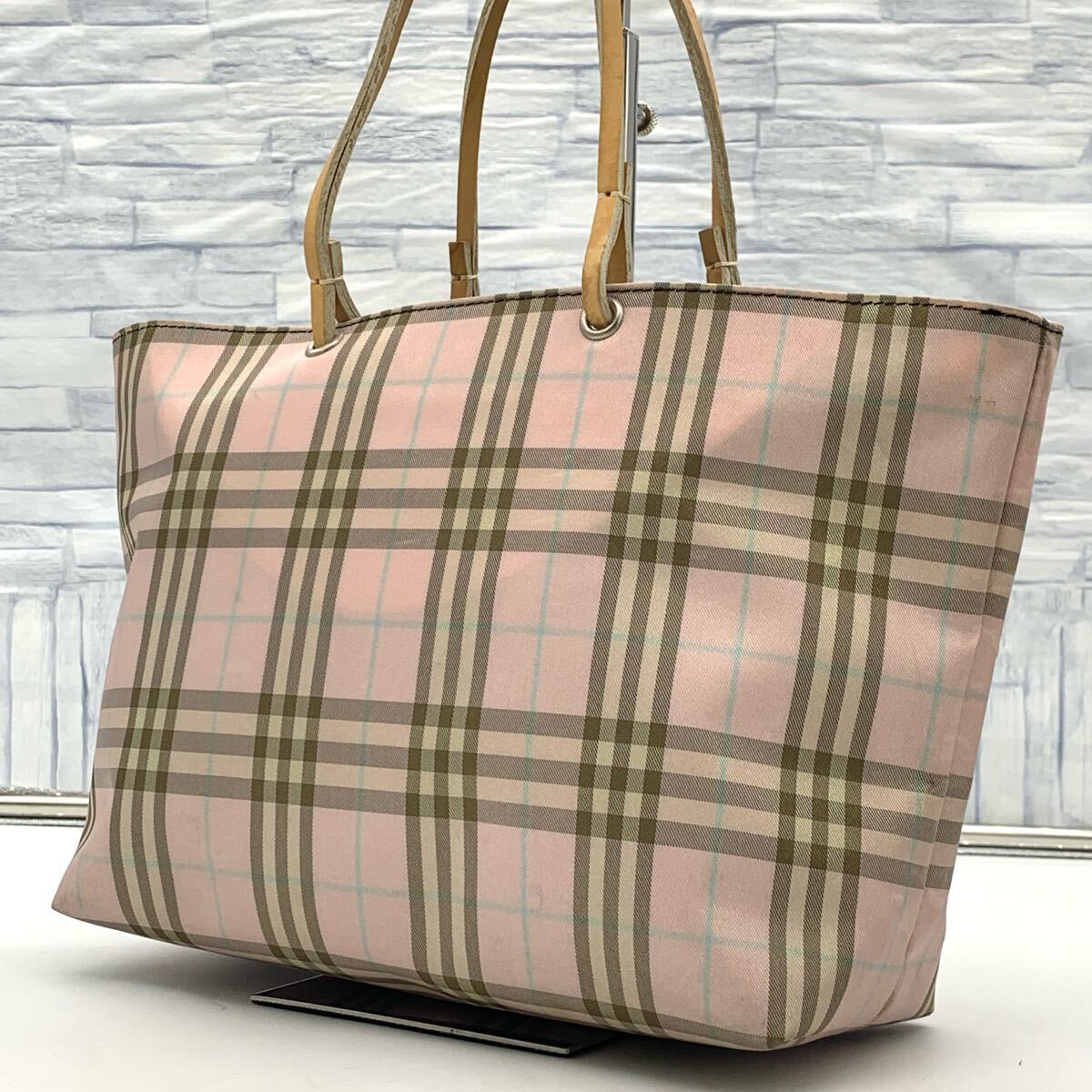極美品★ BURBERRY LONDON バーバリーロンドン トートバッグ ハンドバック ノバチェック柄 ピンク レザー 本革 レディース メンズ 1円