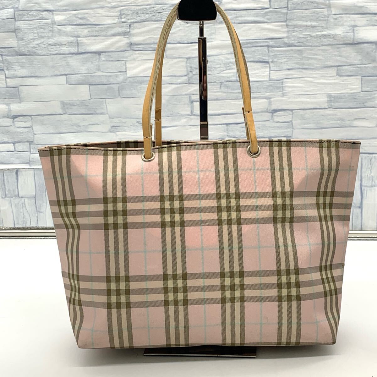 極美品★ BURBERRY LONDON バーバリーロンドン トートバッグ ハンドバック ノバチェック柄 ピンク レザー 本革 レディース メンズ 1円