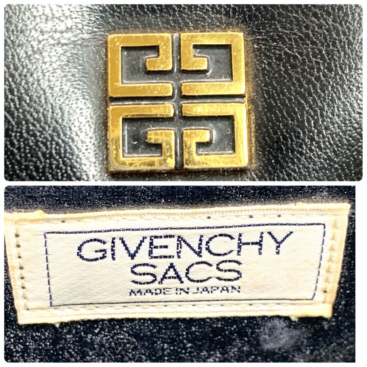  прекрасный товар * трудно найти GIVENCHYji van si. Givenchy формальный ручная сумочка кожа черный чёрный женский box Gold металлические принадлежности 1 иен 