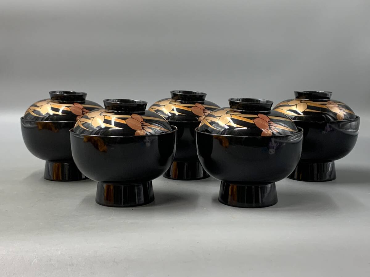 真】輪島塗 鉄線花蒔絵吸物椀 5客 8963