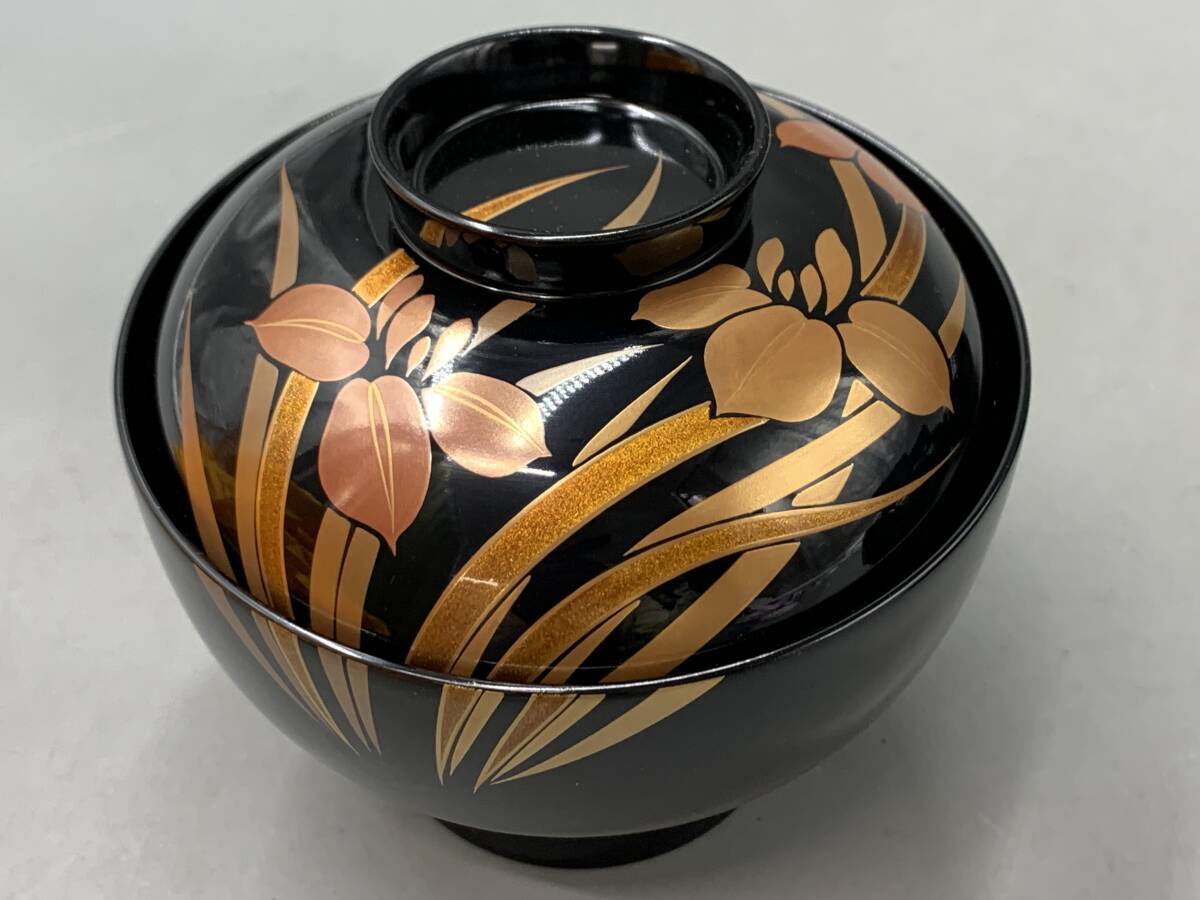 【お1人様1点限り】 6＃H/7375 輪島塗 菖蒲蒔絵 吸物椀 5客 木製漆器 汁椀 共箱 80 工芸品