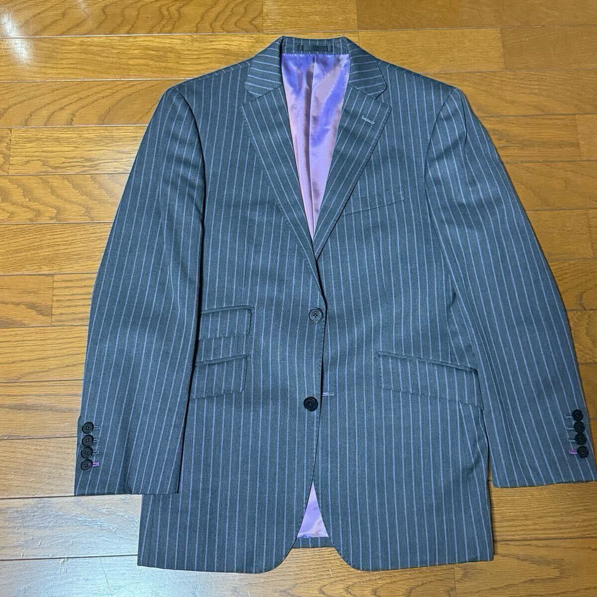 バーバリーブラックレーベル ネイビー ストライプ ロゴあり✨ 1円 美品 Burberry Black Label スーツ S バーバリー ブラック