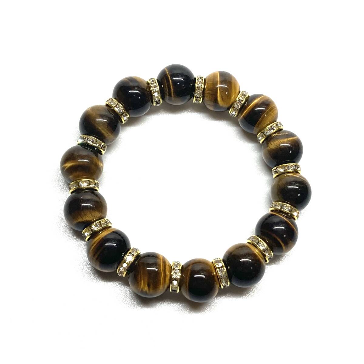 パワーストーン ブレスレット タイガーアイ 14mm 天然石ブレス (ゴールド) 開運 金運 浄化 数珠 メンズ 男性 プレゼント 14ミリ