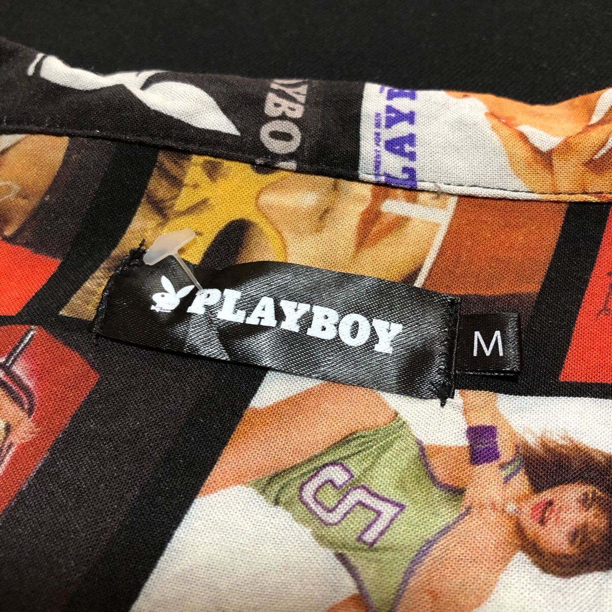 PLAYBOY プレイボーイ 総柄 半袖 シャツ M オープンカラー vintage ヴィンテージ 