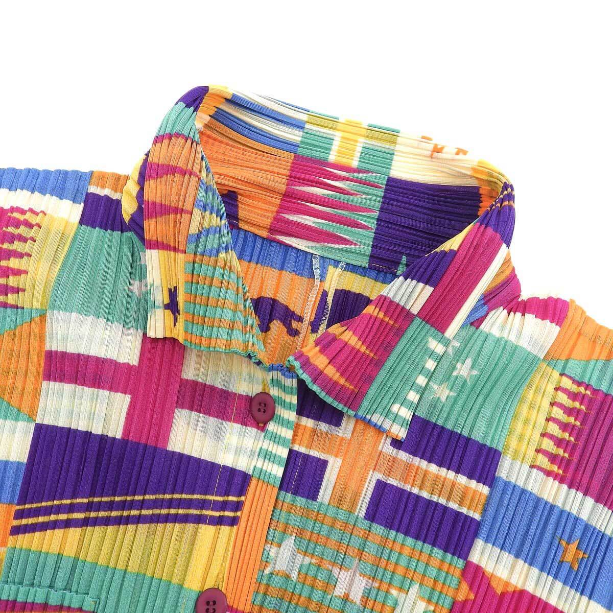 イッセイミヤケ PLEATS PLEASE 國(guó)旗 ハーフスリーブ シャツ レディース マルチカラー ISSEY MIYAKE [美品] 中古 【アパレル?小物】