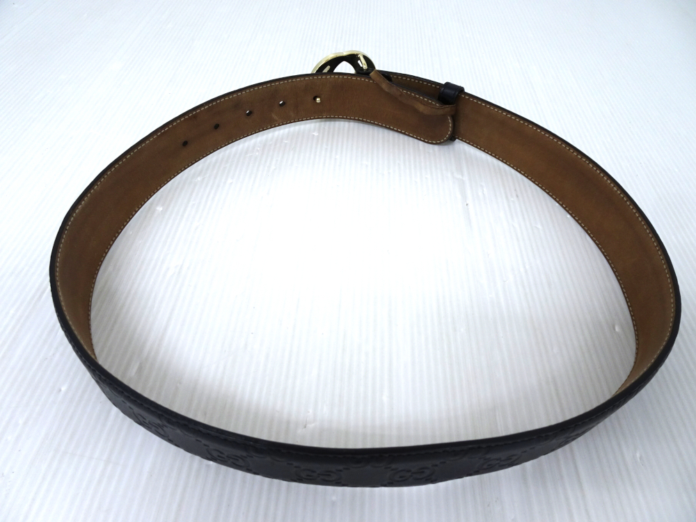 1円～！ GUCCI グッチ 370543 インター ロッキング G レザーベルト 80?32 黒 ブラック