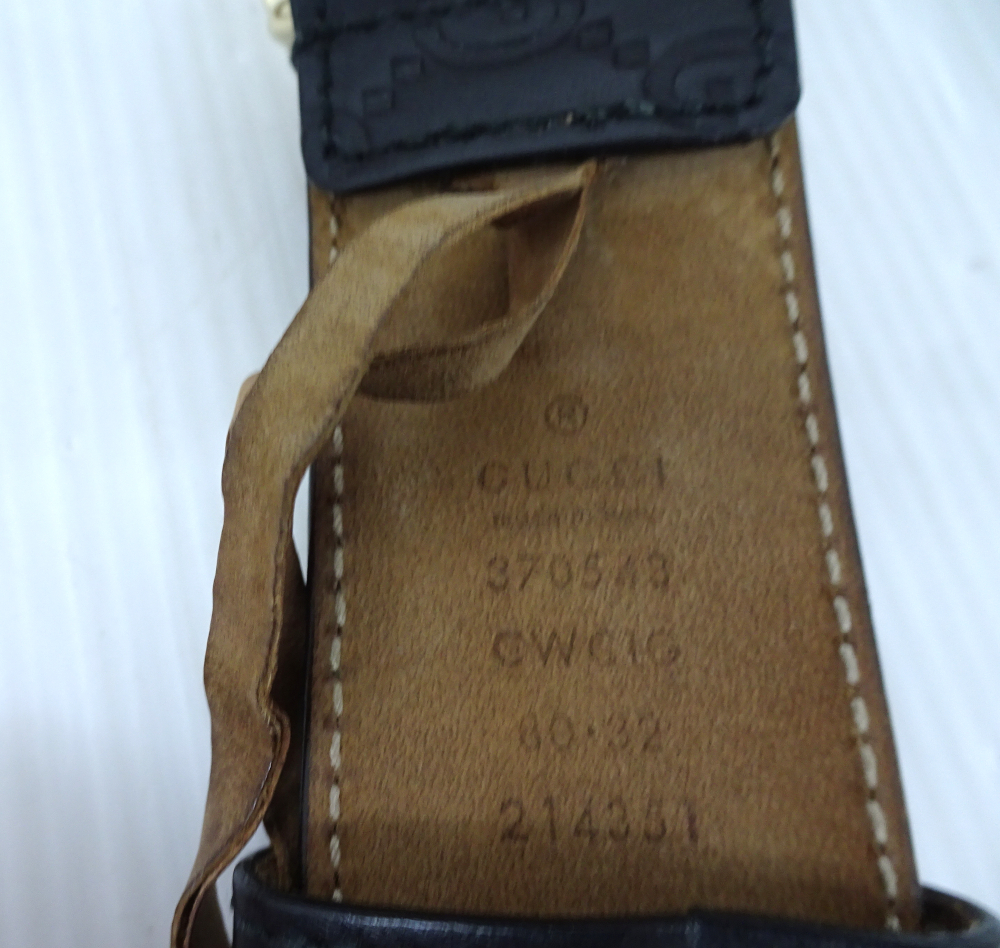 1円～！ GUCCI グッチ 370543 インター ロッキング G レザーベルト 80?32 黒 ブラック