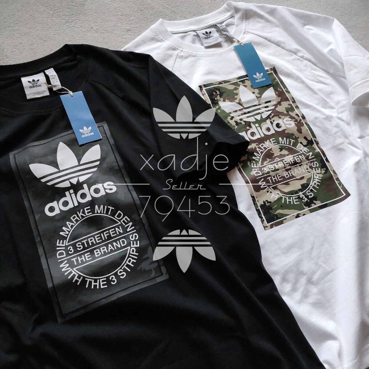 新品 正規(guī)品 adidas originals アディダス オリジナルス 2枚セット 半袖 プリント Tシャツ 迷彩 黒 白 トレフォイル 定価10340円 XL