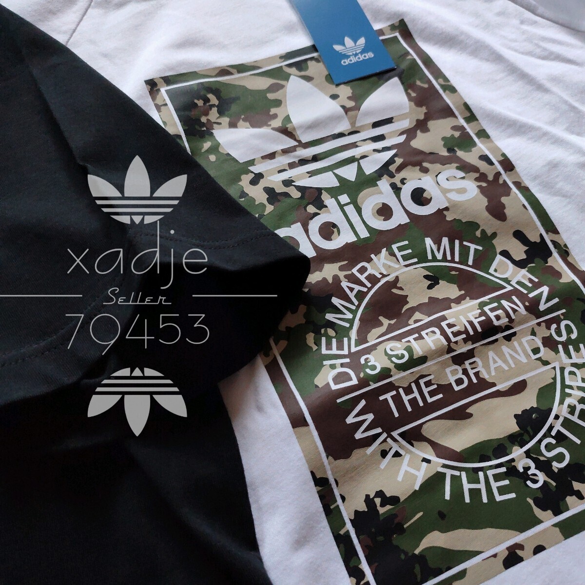 新品 正規(guī)品 adidas originals アディダス オリジナルス 2枚セット 半袖 プリント Tシャツ 迷彩 黒 白 トレフォイル 定価10340円 XL