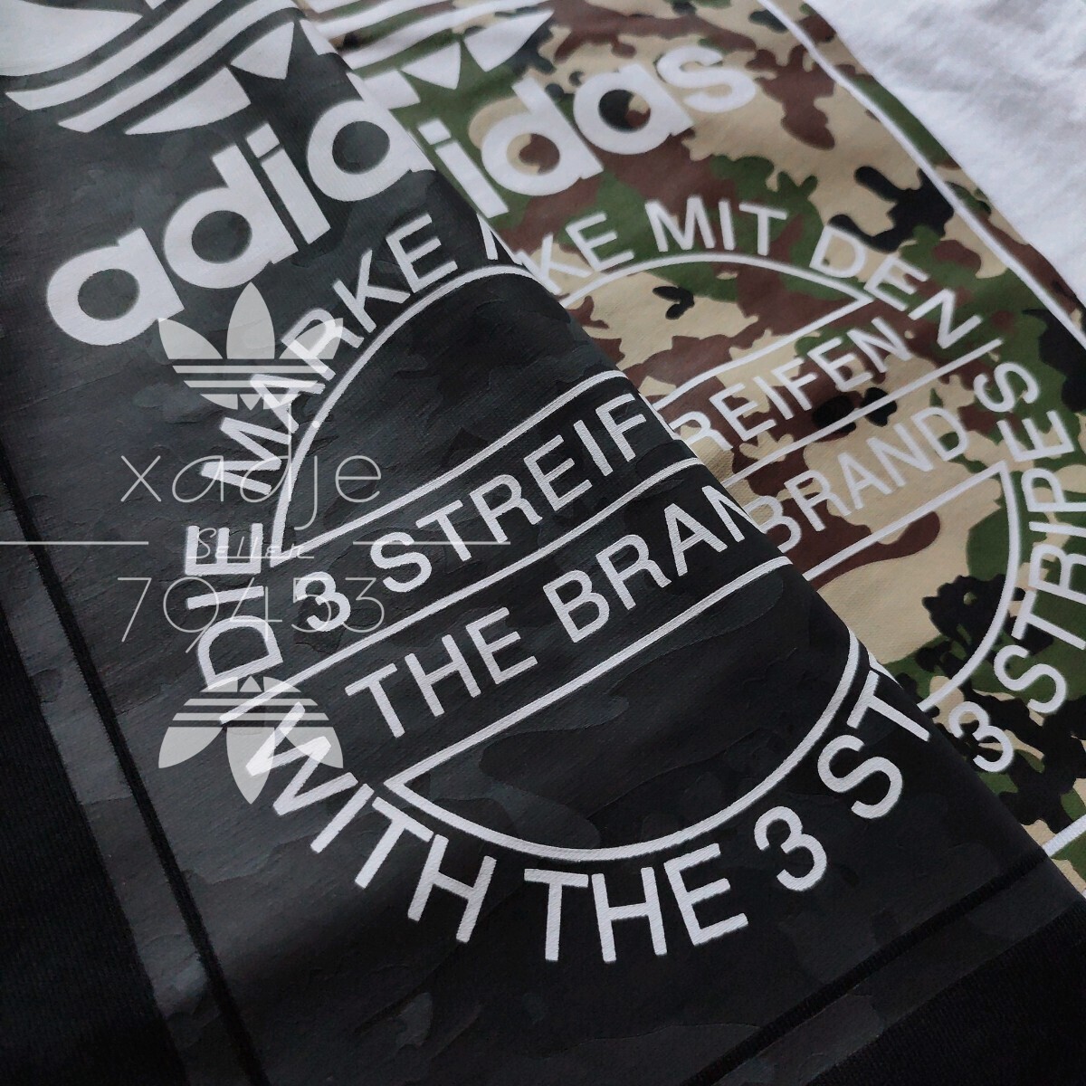 新品 正規(guī)品 adidas originals アディダス オリジナルス 2枚セット 半袖 プリント Tシャツ 迷彩 黒 白 トレフォイル 定価10340円 XL