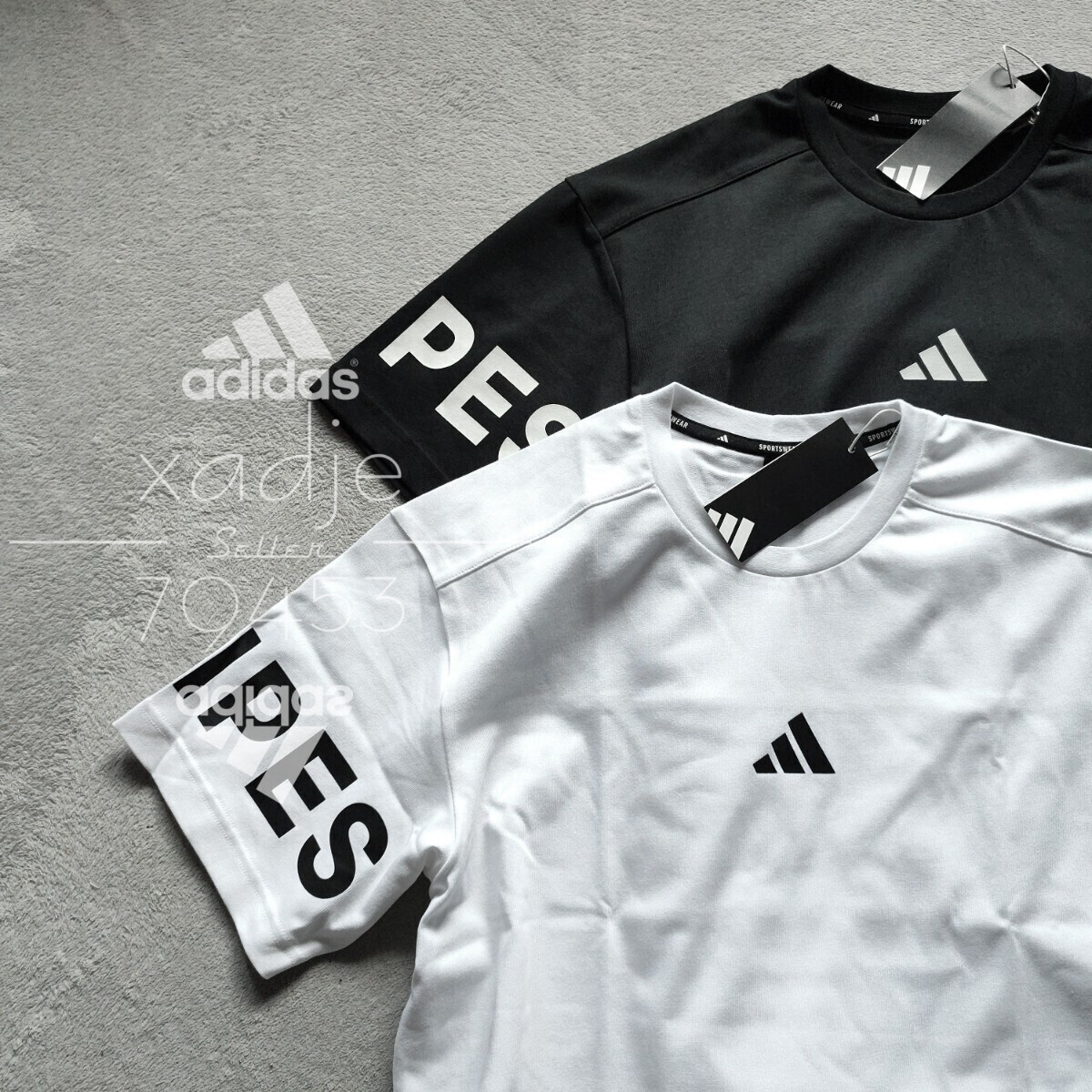 新品 正規(guī)品 adidas アディダス 2枚セット 半袖 プリント Tシャツ ゴルフにもオススメ 黒 ブラック 白 ホワイト 25新作 定価 9900円 L