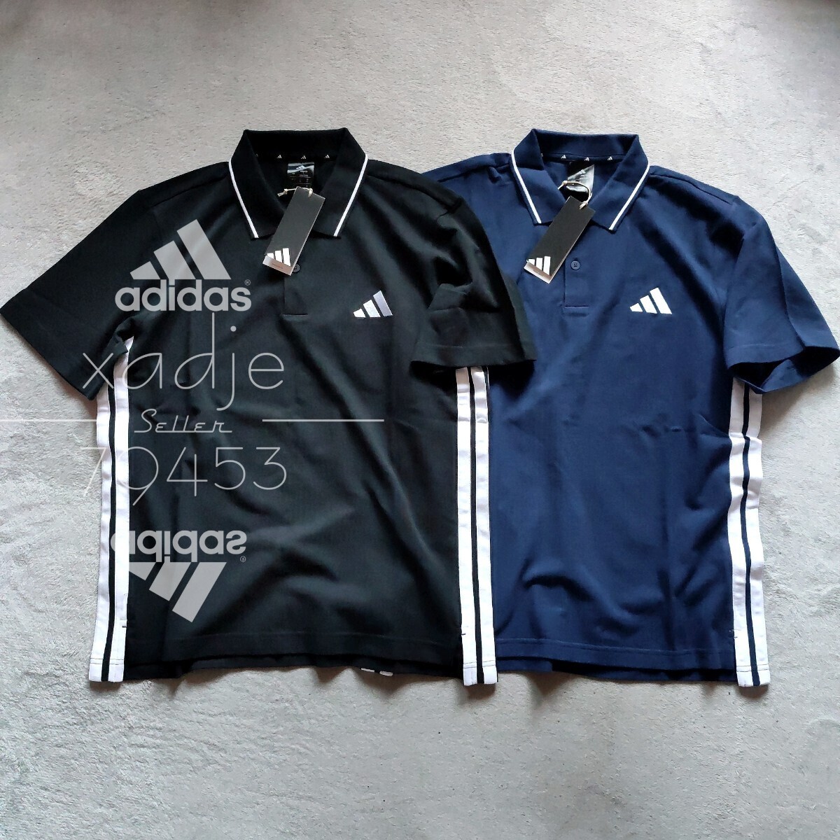 新品 正規(guī)品 adidas アディダス 2枚セット 半袖 ロゴ 刺繍 ポロシャツ ゴルフにもオススメ 黒 ブラック 紺 ネイビー 25新作 定価 8800円 XL