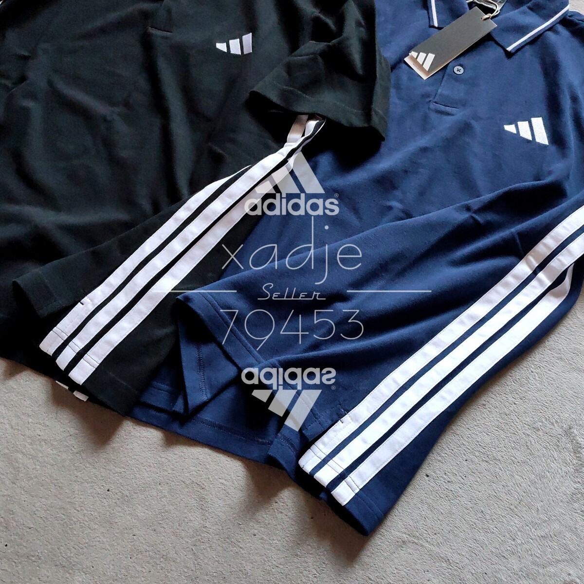 新品 正規(guī)品 adidas アディダス 2枚セット 半袖 ロゴ 刺繍 ポロシャツ ゴルフにもオススメ 黒 ブラック 紺 ネイビー 25新作 定価 8800円 XL