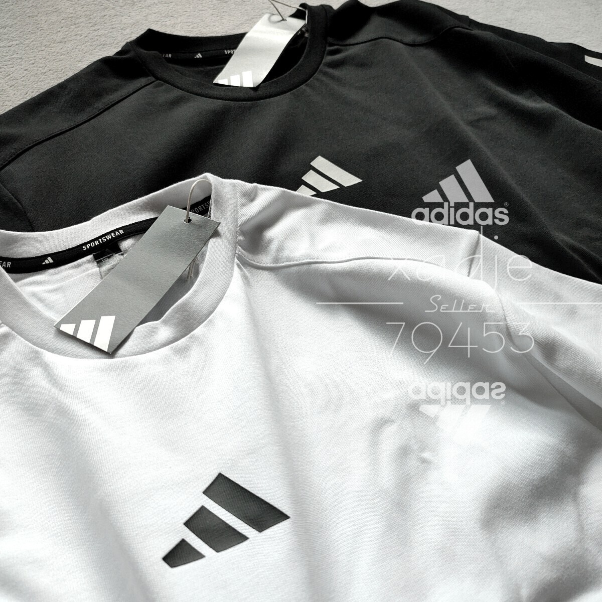 新品 正規(guī)品 adidas アディダス 2枚セット 半袖 プリント Tシャツ ゴルフにもオススメ 黒 ブラック 白 ホワイト 25新作 定価 9900円 M