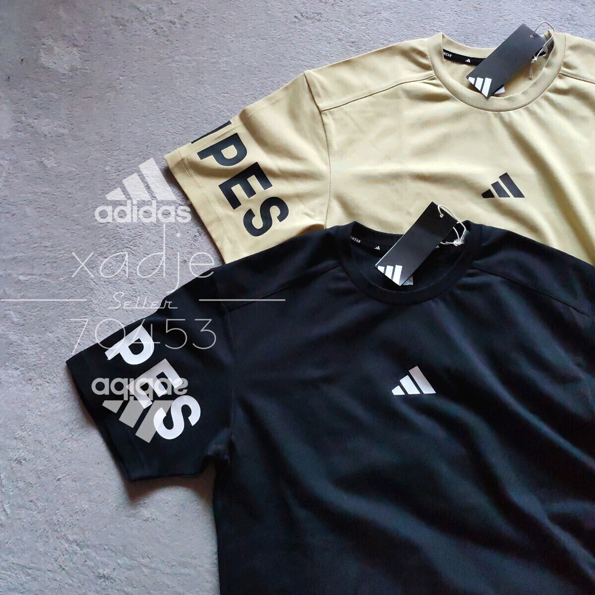 新品 正規(guī)品 adidas アディダス 2枚セット 半袖 プリント Tシャツ ゴルフにもオススメ 黒 ブラック 黃 イエロー系 25新作 定価 9900円 M