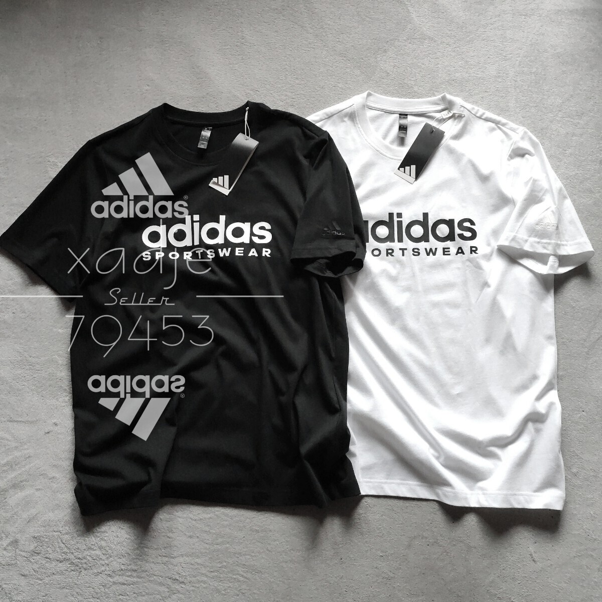 新品 正規(guī)品 adidas アディダス 2枚セット 半袖 プリント Tシャツ ゴルフにもオススメ 黒 ブラック 白 ホワイト 25新作 定価 5060円 2XL