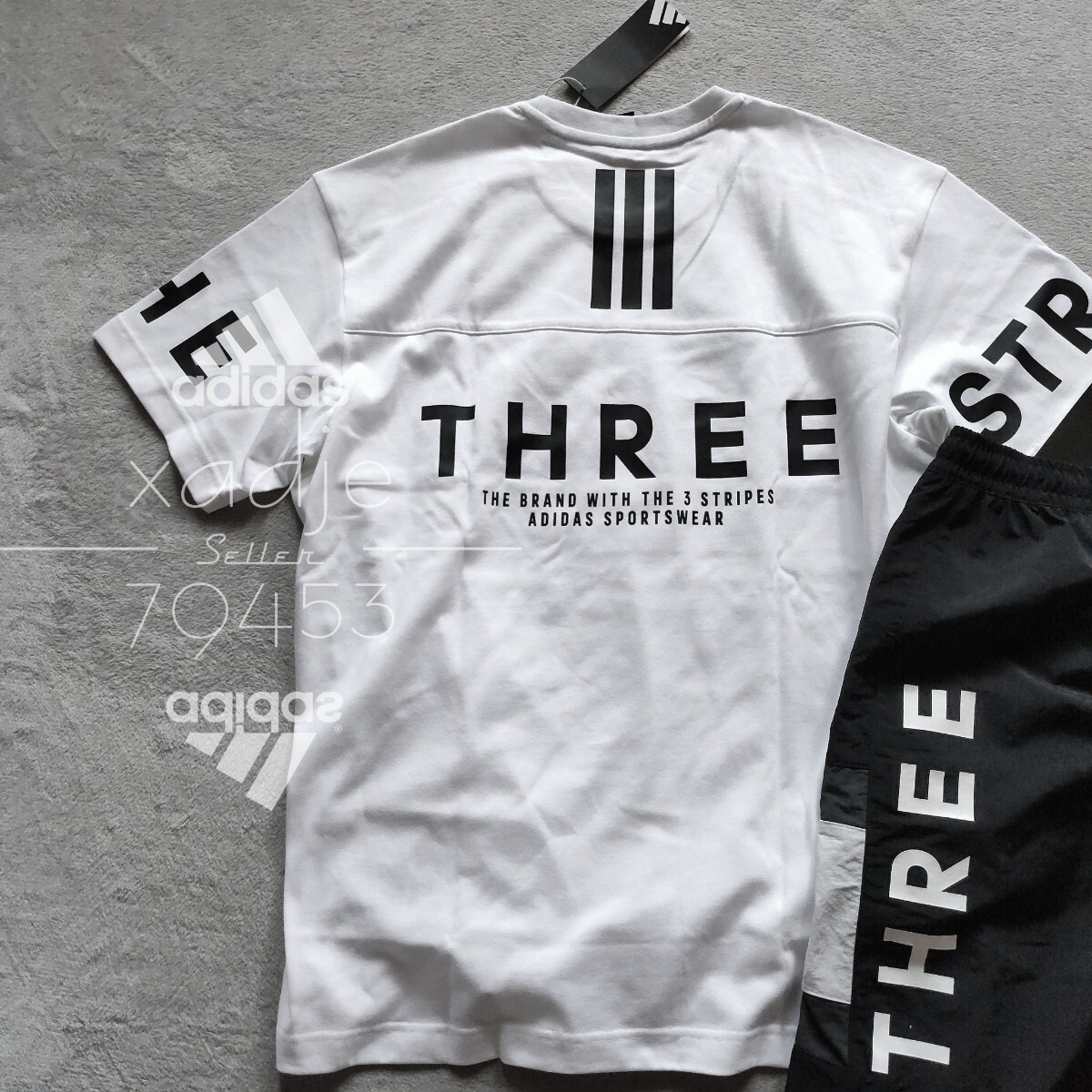 新品 正規(guī)品 adidas アディダス 上下セット Tシャツ ナイロン ハーフパンツ セットアップ 白 ホワイト 黒 グレー 定価11000円 ゆるめ L