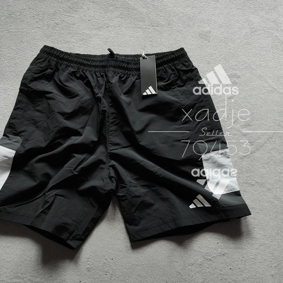 新品 正規(guī)品 adidas アディダス 上下セット Tシャツ ナイロン ハーフパンツ セットアップ 白 ホワイト 黒 グレー 定価11000円 ゆるめ L