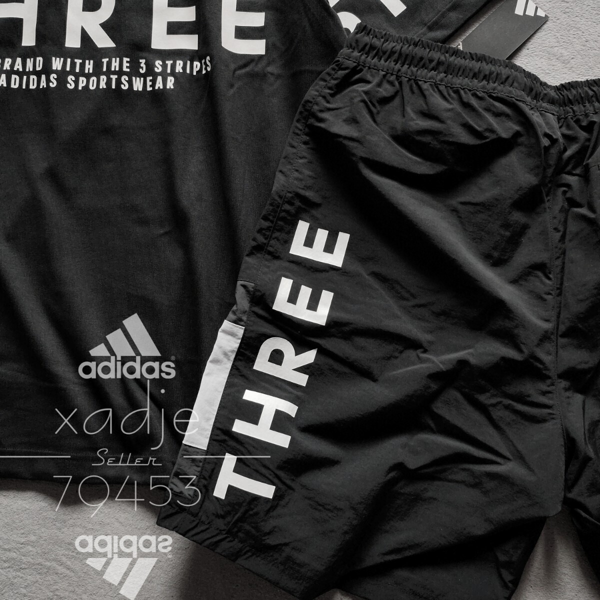 新品 正規(guī)品 adidas アディダス 上下セット Tシャツ ナイロン ハーフパンツ セットアップ 黒 ブラック 白 グレー 定価11000円 ゆるめ L