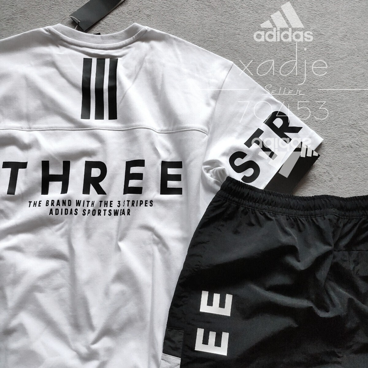 新品 正規(guī)品 adidas アディダス 上下セット Tシャツ ナイロン ハーフパンツ セットアップ 白 ホワイト 黒 グレー 定価11000円 ゆるめ XL