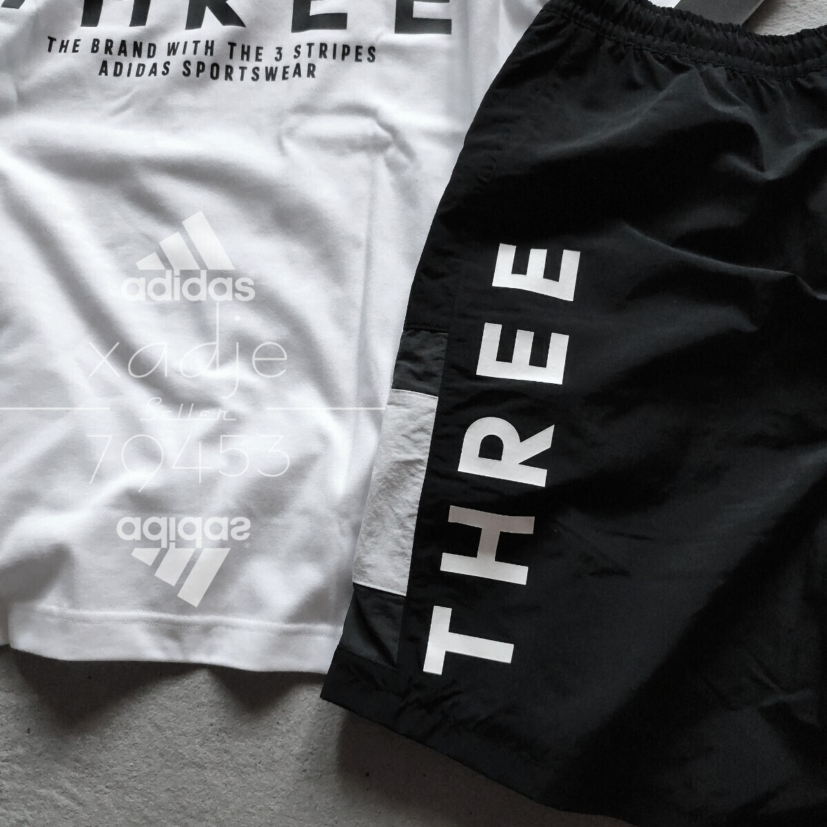 新品 正規(guī)品 adidas アディダス 上下セット Tシャツ ナイロン ハーフパンツ セットアップ 白 ホワイト 黒 グレー 定価11000円 ゆるめ XL