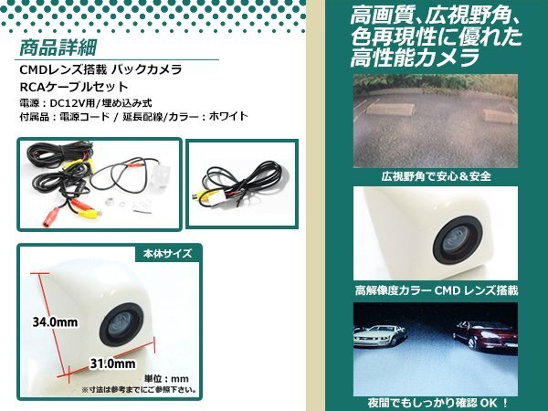 イクリプスAVN076HD 防水 ガイドライン無 12V IP67 埋め込みホワイト CMD CMOSリア ビュー カメラ バックカメラ/変換アダプタセット