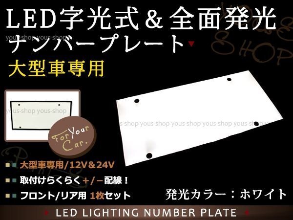 大型 LED 字光式ナンバープレート DC12V/24V兼用 薄型 白 1枚 トラック 電光 レトロ デコトラ 全面発光 ISUZU HINO 三菱ふそう 中型