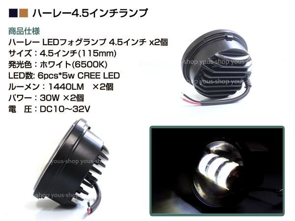 ハーレーCREE LED ヘッドライト フォグランプ 車検対応4.5インチ
