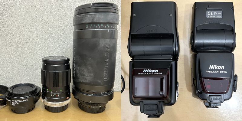 Nikon ニコン D80 一眼レフ アクセサリー まとめ レンズ 望遠(yuǎn) ライト テレコンバーター キャップ フィルター ケース 動(dòng)作未確認(rèn) ジャンク