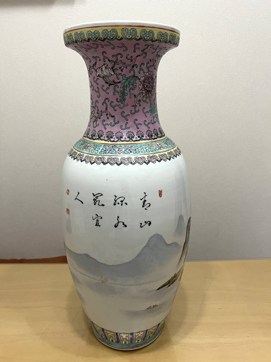 中国美術 景徳鎮 花瓶 壺 飾壺 粉彩 山水 唐物 古玩 高さ60cm