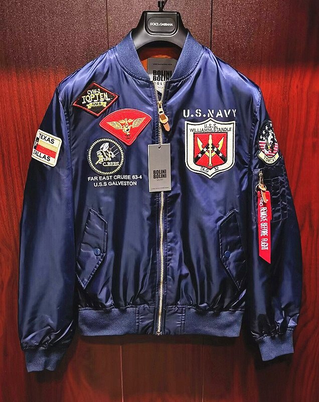 最上級(jí)*定価9萬(wàn)◆イタリア?ローマ発*ROBERT CAVANI/ロベルトカバーニ?TOPGUN復(fù)刻?豪華ワッペン?MA-1/ジャケット/L?春夏用/薄手?紺