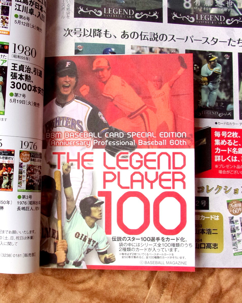 【古本・並品、一部オレあり】週刊プロ野球セ・パ誕生６０周年　１９７７年　王貞治世界一756号本塁打 2009 5/5号★カード未開封_画像5