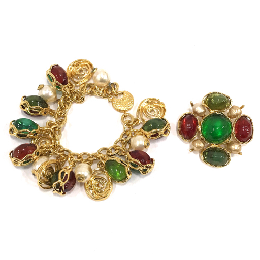 イヴサンローラン カラーストーン ブレスレット / ブローチ レディース アクセサリー 計2點 セット YSL A18653
