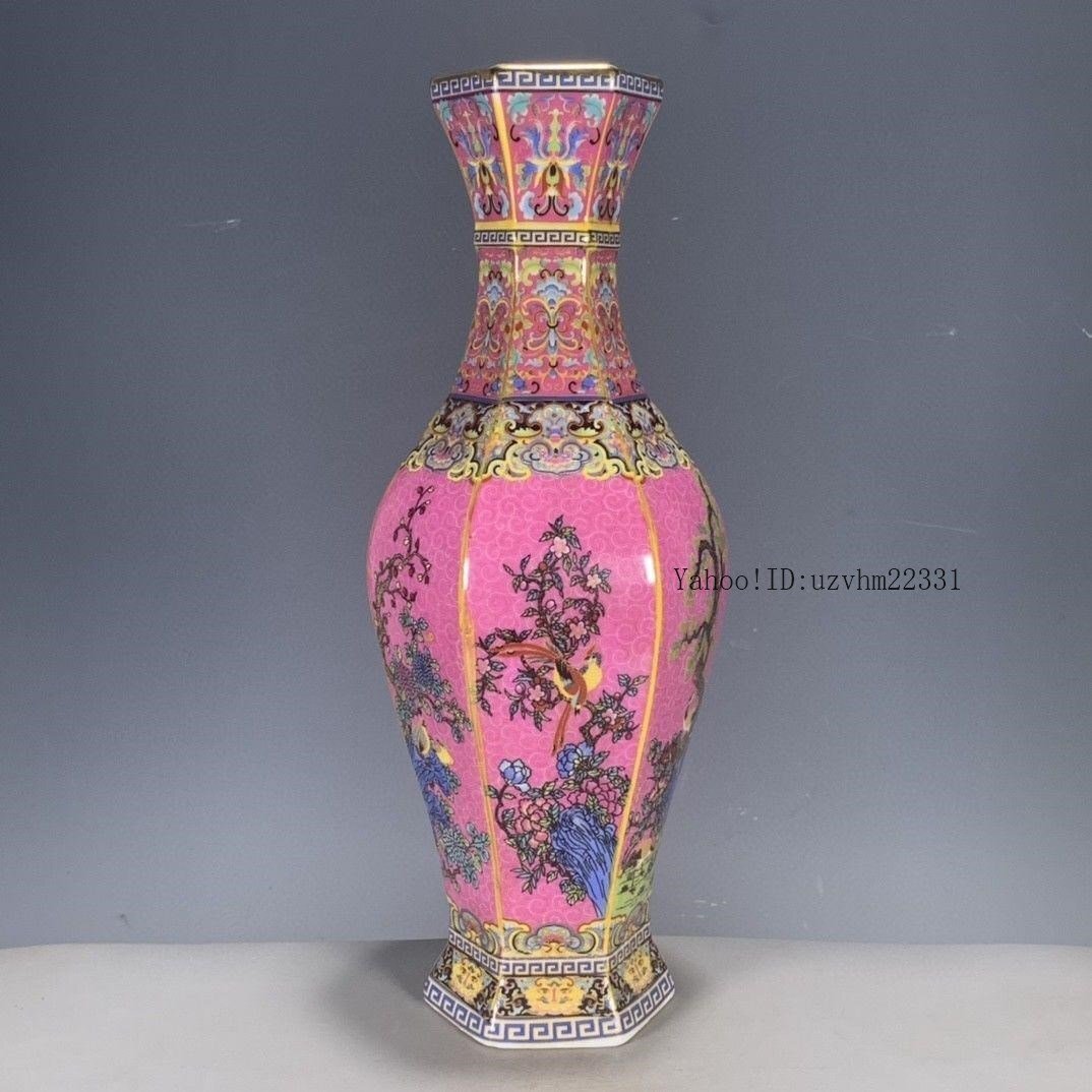 早割ex 景徳鎮 パステル蒔絵花鳥花瓶 陶磁器 置物 美術品 工芸品 装飾品 工芸品