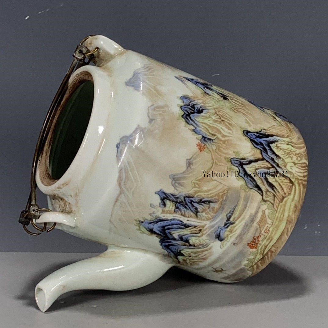 大清同治粉彩山水図提梁壺 景徳鎮(zhèn) 陶磁器 裝飾品 現(xiàn)代工蕓品美術(shù)品 置物