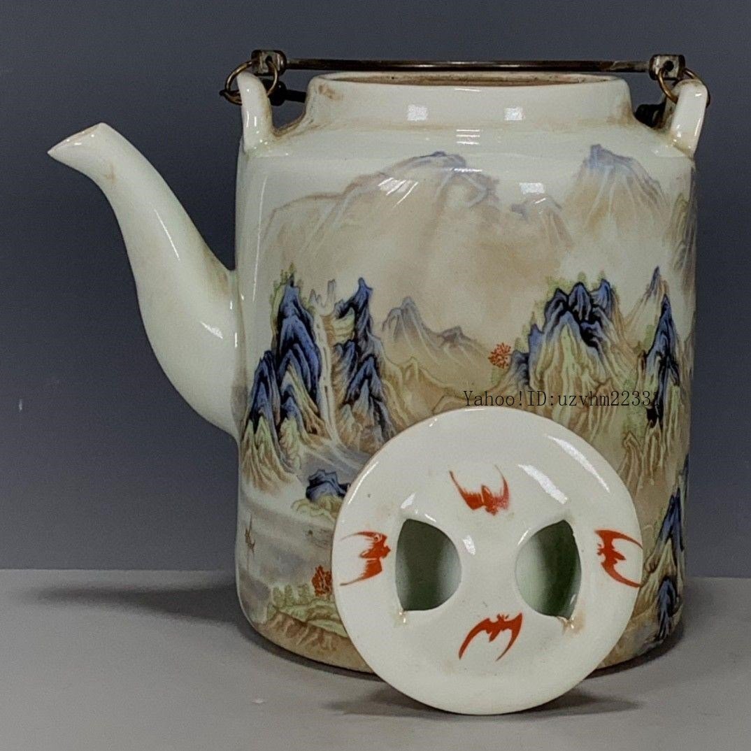 大清同治粉彩山水図提梁壺 景徳鎮(zhèn) 陶磁器 裝飾品 現(xiàn)代工蕓品美術(shù)品 置物