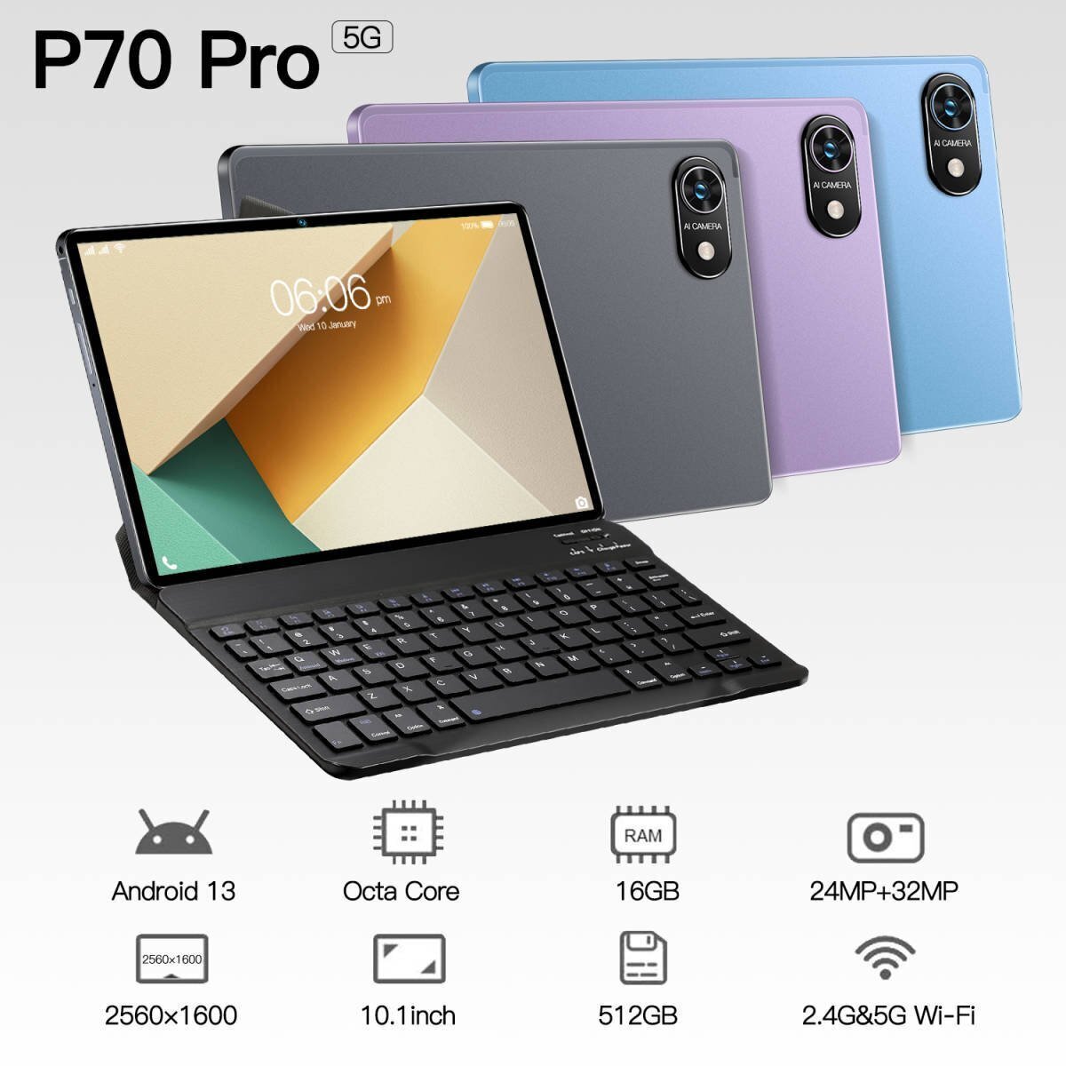 2024新作 タブレット 8+128GB 10インチ Android 13.0 Wi-Fiモデル 通話対応 IPS液晶 simフリー SDカード 在宅勤務(wù) ネット授業(yè) コスパ最高