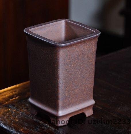宜興紫砂鉢 大四方高串筒 竹崖盆 盆栽鉢 植木鉢 小品盆栽鉢 大品盆栽鉢