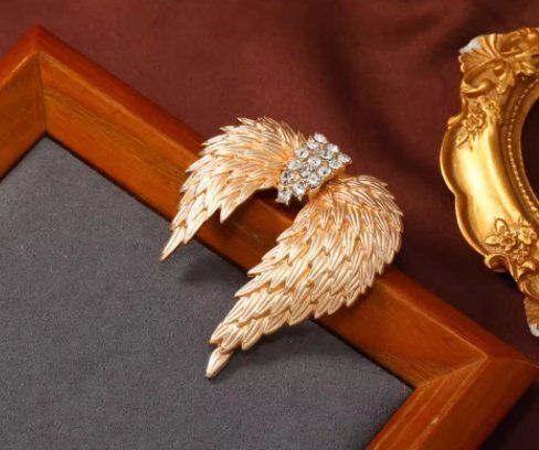  металлик чувство есть перо . Swarovski камень . орнамент .. брошь China способ атмосфера есть, коврик . золотой цвет ангел перо букет булавка брошь 1.0