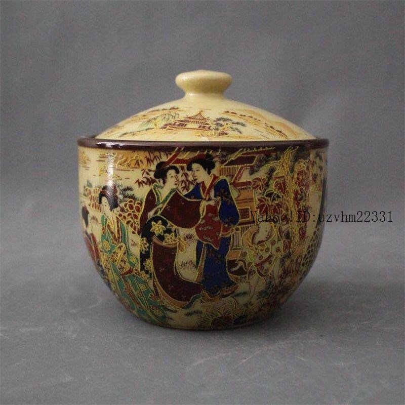 干隆粉彩人物仕女図蓋缶 景徳鎮(zhèn) 陶磁器 裝飾品 現(xiàn)代工蕓品美術(shù)品 置物
