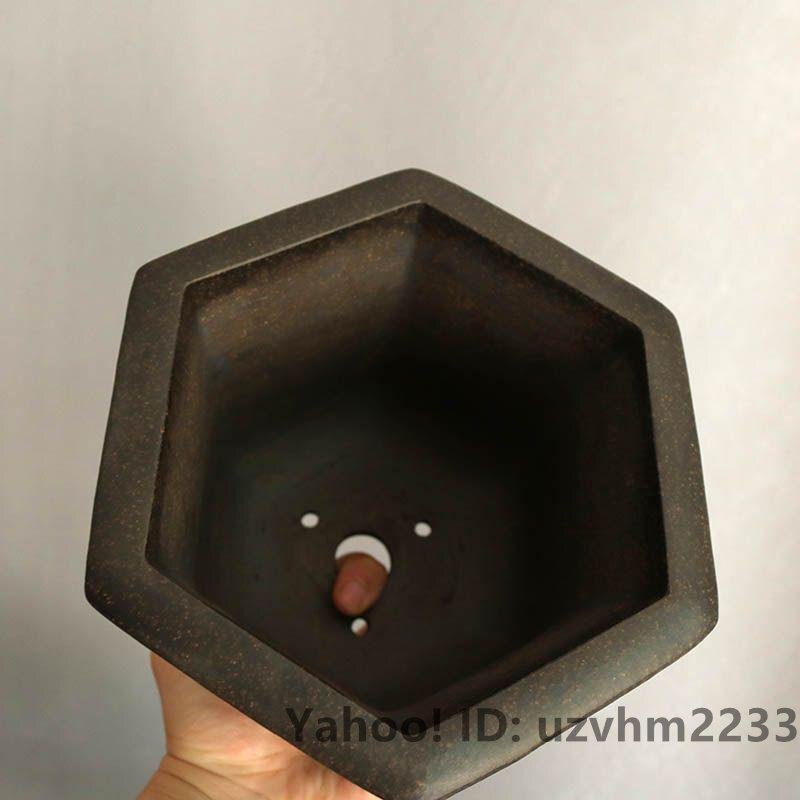 臺(tái)座付古風(fēng)六方蘭鉢 中國宜興 紫砂の鉢 盆栽鉢 植木鉢 小品盆栽鉢 大品盆栽鉢