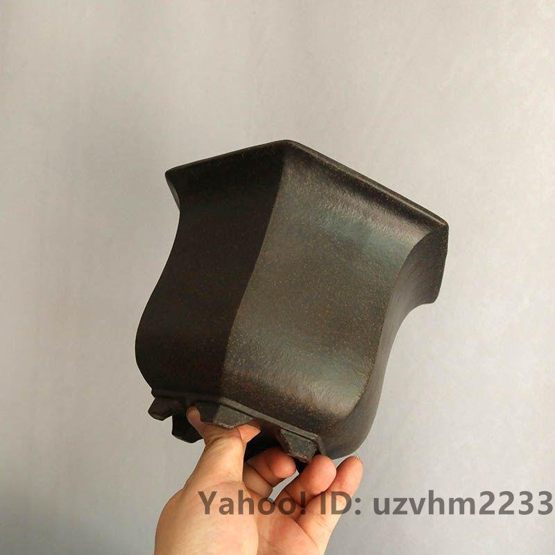 臺(tái)座付古風(fēng)六方蘭鉢 中國宜興 紫砂の鉢 盆栽鉢 植木鉢 小品盆栽鉢 大品盆栽鉢