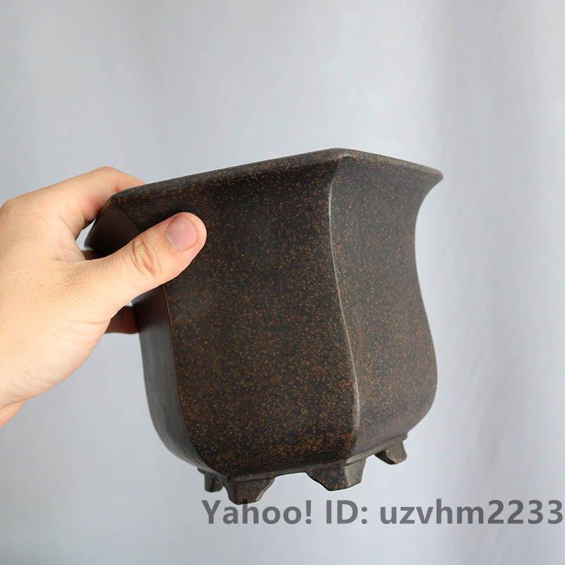 臺(tái)座付古風(fēng)六方蘭鉢 中國宜興 紫砂の鉢 盆栽鉢 植木鉢 小品盆栽鉢 大品盆栽鉢