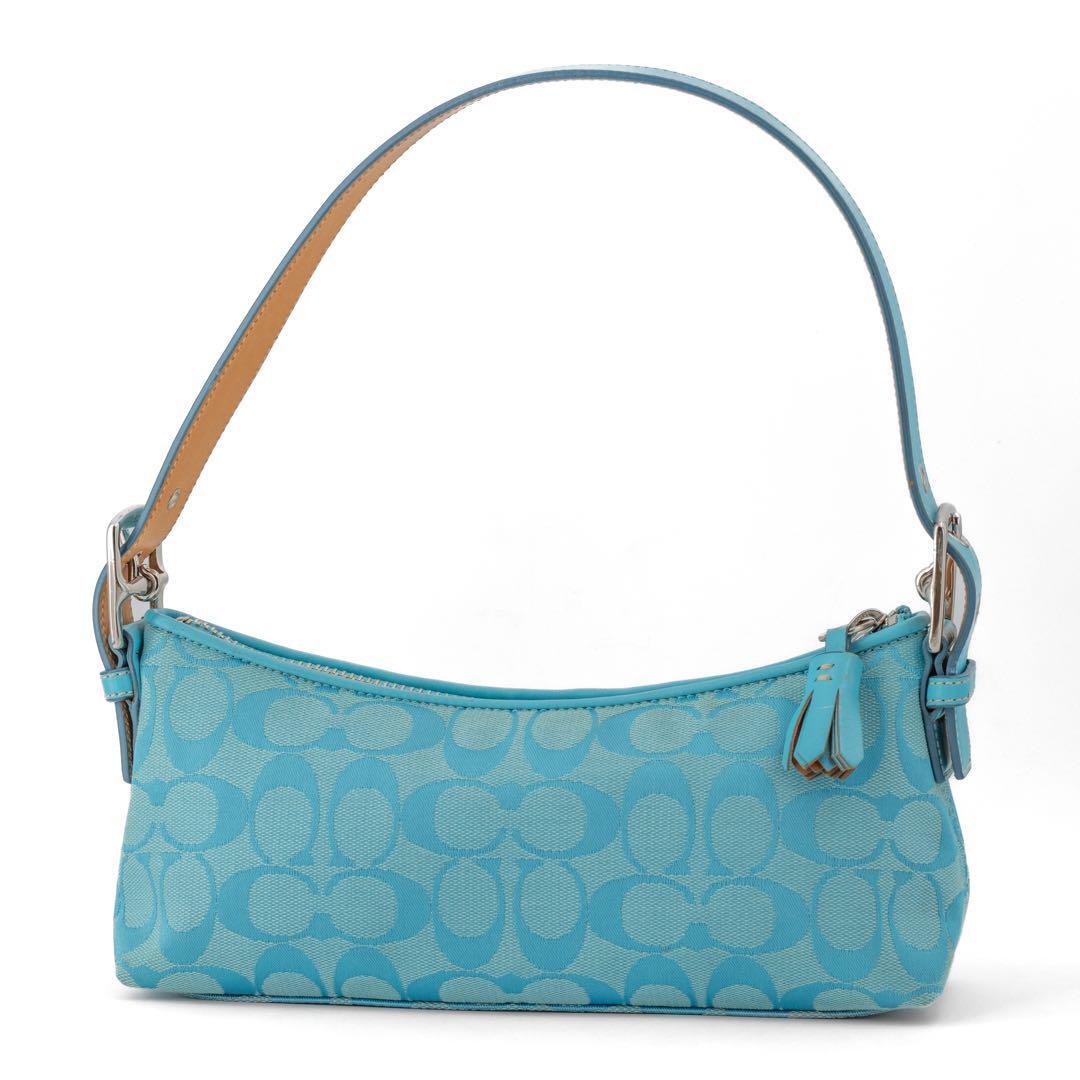 Z365【コーチ／COACH】ハンドバッグ アクセサリーポーチ ワンショルダーバッグ シグネチャー ライトブルー 水色 青 レザー 肩掛け 6371