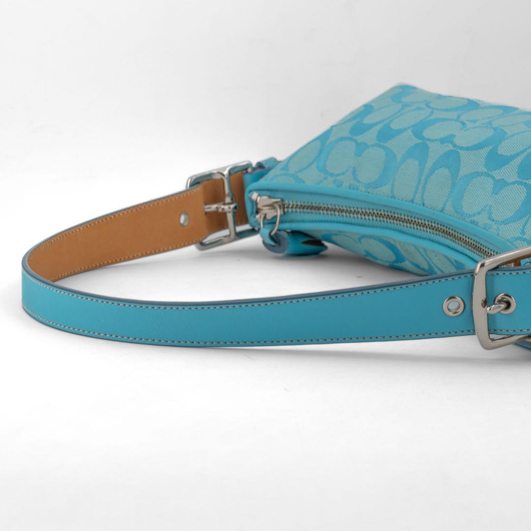 Z365【コーチ／COACH】ハンドバッグ アクセサリーポーチ ワンショルダーバッグ シグネチャー ライトブルー 水色 青 レザー 肩掛け 6371