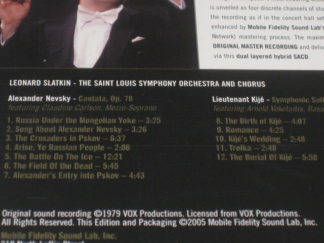 MFSL SACD Multi-ch★レナード?スラットキン★プロコフィエフ★キージェ中尉★アレクサンドル?ネフスキー★L(fēng)EONARD SLATKIN