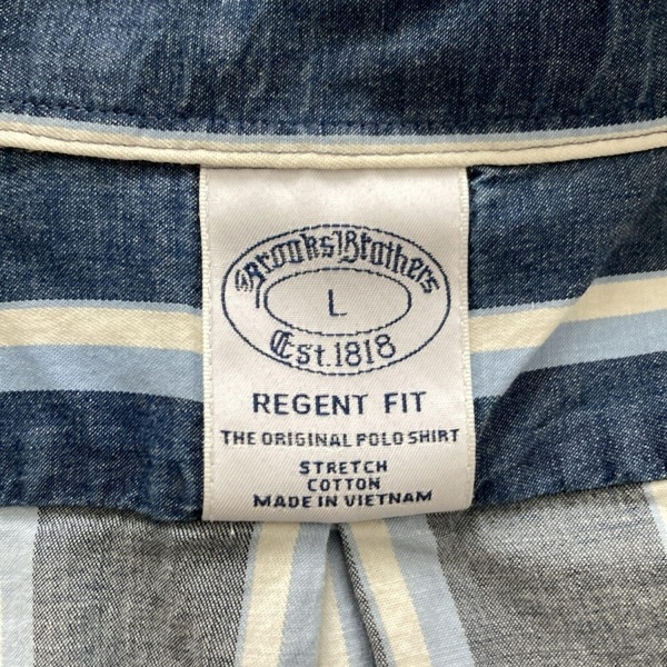  Brooks Brothers BrooksBrothers рубашка с длинным рукавом размер L - темно-синий × голубой × слоновая кость мужской полоса прекрасный товар tops 