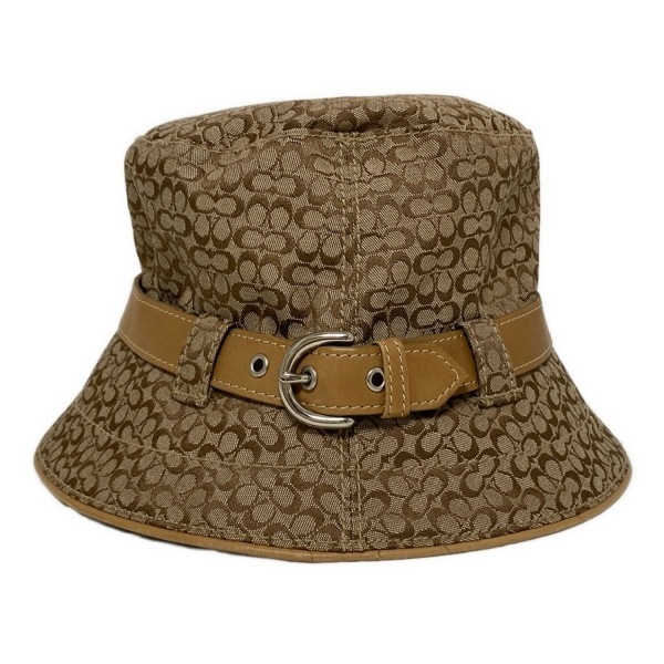 コーチ COACH ハット M/L - コットン ベージュ×ダークブラウン ミニシグネチャー柄 美品 帽子