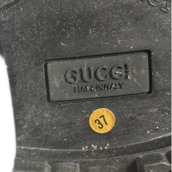 グッチ GUCCI ショートブーツ 37 - レザー 黒×ダークブラウン レディース レースアップ 靴